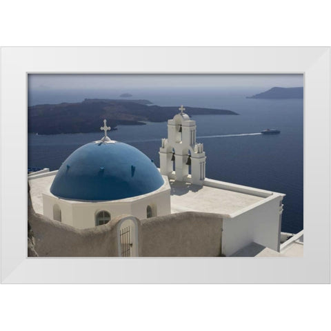 Greece, Santorini Church overlooks the Aegean White Modern Wood Framed Art Print by Young, Bill