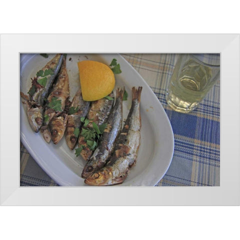 Greece, Paros, Naoussa Fresh cooked fish White Modern Wood Framed Art Print by Noble Gardner, Nancy