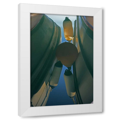 Greece, Paros, Naoussa Fishing boats and floats White Modern Wood Framed Art Print by Noble Gardner, Nancy