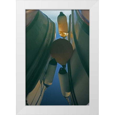 Greece, Paros, Naoussa Fishing boats and floats White Modern Wood Framed Art Print by Noble Gardner, Nancy