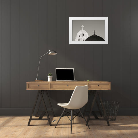 Greece, Santorini Church steeples and crosses White Modern Wood Framed Art Print by Young, Bill