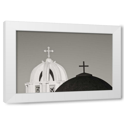 Greece, Santorini Church steeples and crosses White Modern Wood Framed Art Print by Young, Bill