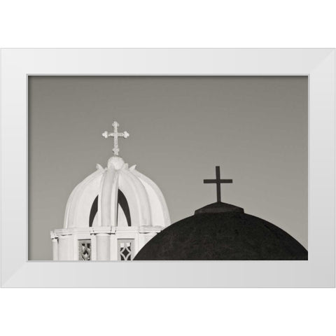 Greece, Santorini Church steeples and crosses White Modern Wood Framed Art Print by Young, Bill