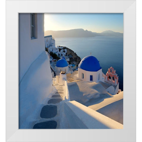 Santorini-Greece on the Mediterranean Sea White Modern Wood Framed Art Print by Steve Mohlenkamp