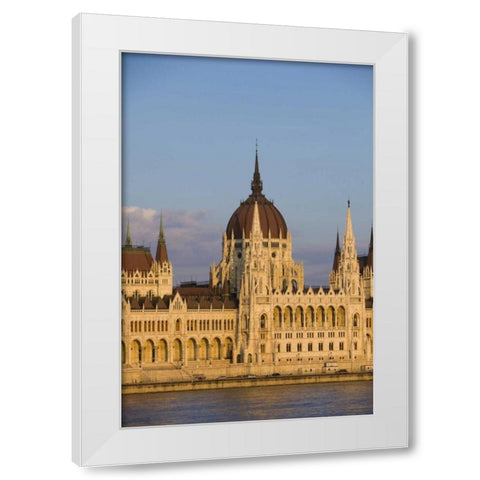 Hungary, Budapest Parliament Building White Modern Wood Framed Art Print by Zuckerman, Jim