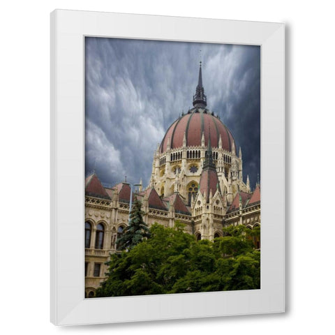 Hungary, Budapest Parliament Building White Modern Wood Framed Art Print by Zuckerman, Jim