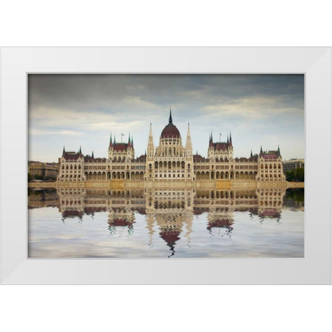 Hungary, Budapest Parliament Building White Modern Wood Framed Art Print by Zuckerman, Jim