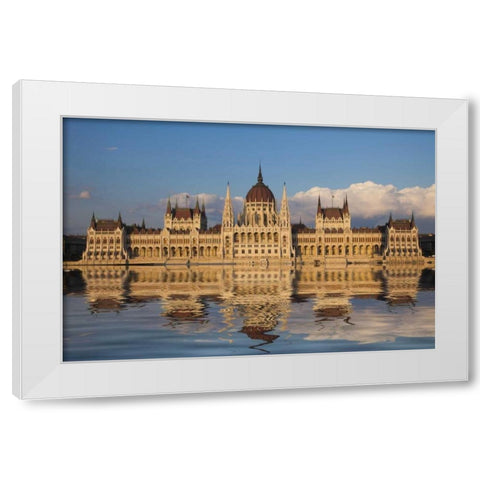 Hungary, Budapest Parliament Building White Modern Wood Framed Art Print by Zuckerman, Jim