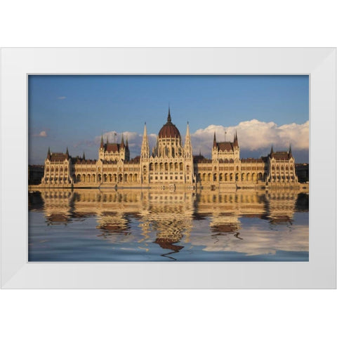 Hungary, Budapest Parliament Building White Modern Wood Framed Art Print by Zuckerman, Jim