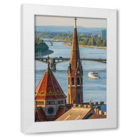 View from Castle Hill of the Margaret Bridge crossing the Danube River-Buda side-Central Budapest-C White Modern Wood Framed Art Print by Haseltine, Tom
