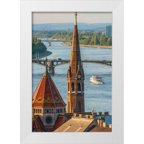 View from Castle Hill of the Margaret Bridge crossing the Danube River-Buda side-Central Budapest-C White Modern Wood Framed Art Print by Haseltine, Tom