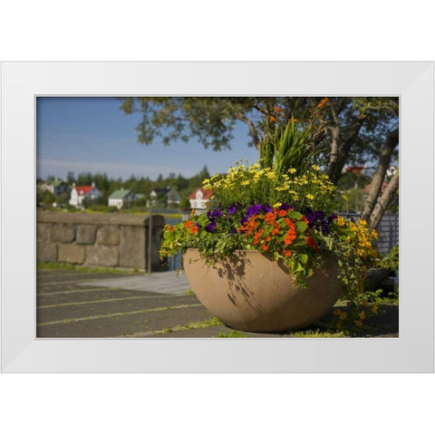 Iceland, Reykjavik A large flower-filled vase White Modern Wood Framed Art Print by Grall, Don