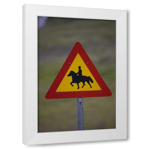 Iceland, Snaefellsnes Horse Crossing road sign White Modern Wood Framed Art Print by Grall, Don