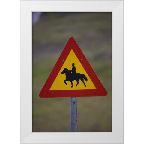 Iceland, Snaefellsnes Horse Crossing road sign White Modern Wood Framed Art Print by Grall, Don