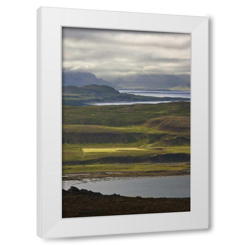 Iceland Farmland along Thorskafjordur Fjord White Modern Wood Framed Art Print by Grall, Don
