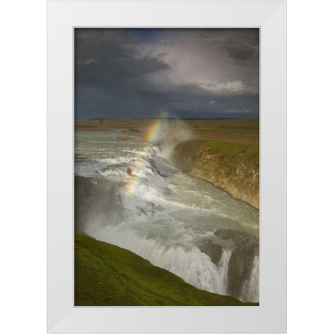 Iceland A rainbow arcs over Gullfoss falls White Modern Wood Framed Art Print by Grall, Don
