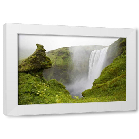 Iceland Waterfall plunges over a volcanic cliff White Modern Wood Framed Art Print by Grall, Don