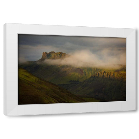 Iceland Low cloudsover mountain ridges at sunset White Modern Wood Framed Art Print by Grall, Don