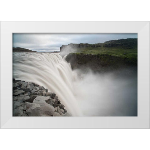 Iceland, Jokulsargljufur NP Dettifoss Waterfall White Modern Wood Framed Art Print by Grall, Don