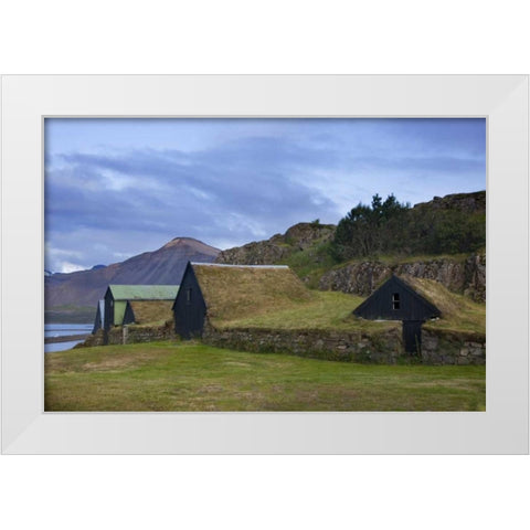 Iceland, Borgarnes Sod-roofed sheds White Modern Wood Framed Art Print by Grall, Don