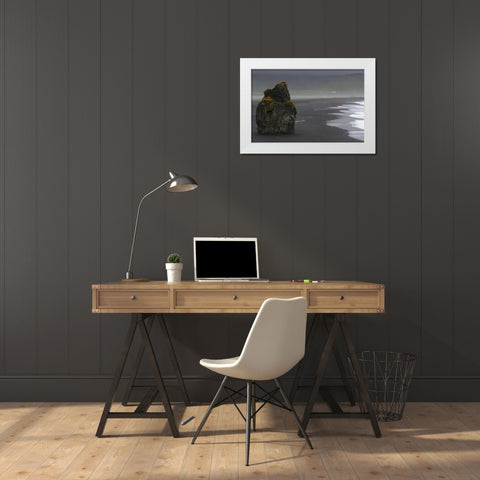 Iceland, Vik black sand beach on rainy day White Modern Wood Framed Art Print by Young, Bill