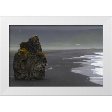 Iceland, Vik black sand beach on rainy day White Modern Wood Framed Art Print by Young, Bill