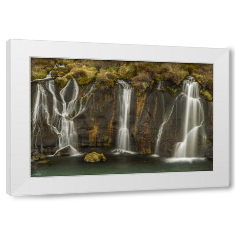Iceland, Hraunfossar Waterfalls flows over rocks White Modern Wood Framed Art Print by Illg, Cathy and Gordon