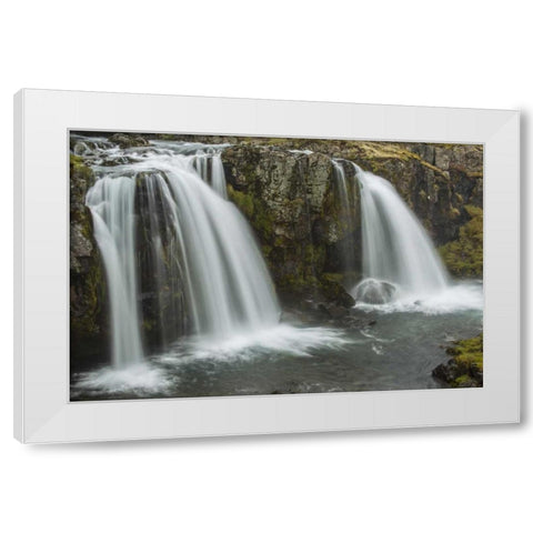 Iceland, Snaefellsnes Waterfall flow from cliff White Modern Wood Framed Art Print by Illg, Cathy and Gordon