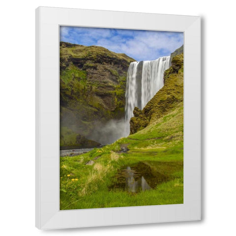 Iceland, Skogafoss Waterfall reflects in pool White Modern Wood Framed Art Print by Illg, Cathy and Gordon