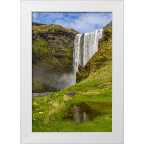 Iceland, Skogafoss Waterfall reflects in pool White Modern Wood Framed Art Print by Illg, Cathy and Gordon