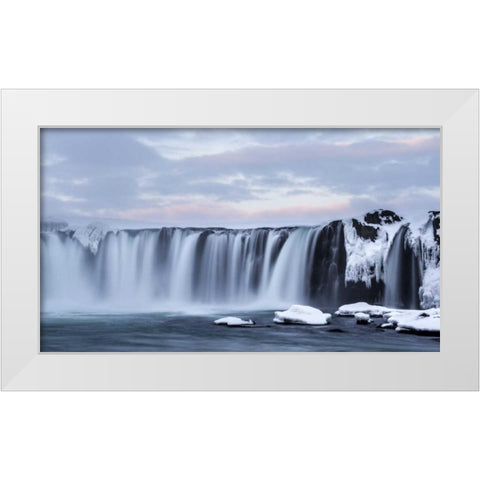 Iceland, Godafoss View of waterfall White Modern Wood Framed Art Print by Young, Bill