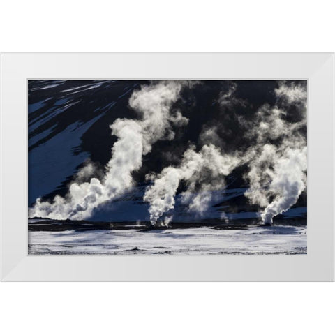 Iceland, Hverir Geothermal steam vents White Modern Wood Framed Art Print by Young, Bill
