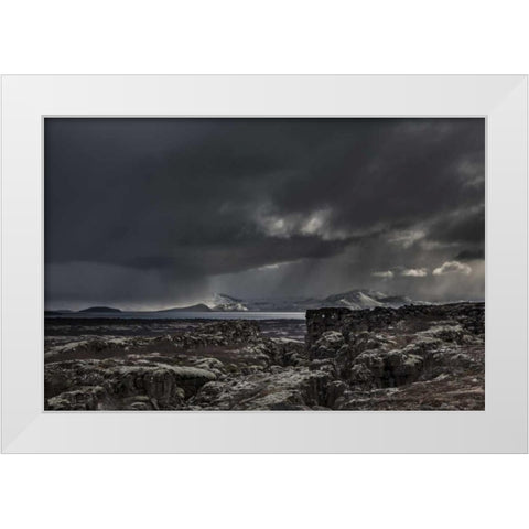Iceland,Thingvellir NP Dark Rugged landscape White Modern Wood Framed Art Print by Young, Bill