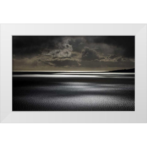 Iceland, Hvalfjordur Sunlight on ocean White Modern Wood Framed Art Print by Young, Bill
