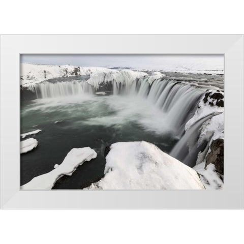 Iceland, Godafoss Landscape of waterfalls White Modern Wood Framed Art Print by Young, Bill