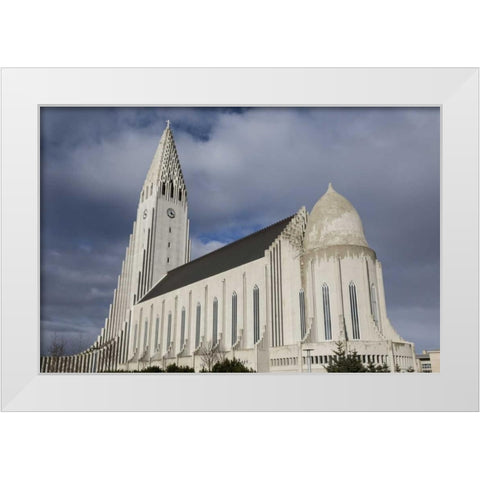 Iceland, Reykjavik Hallgrimskirkja Church White Modern Wood Framed Art Print by Young, Bill