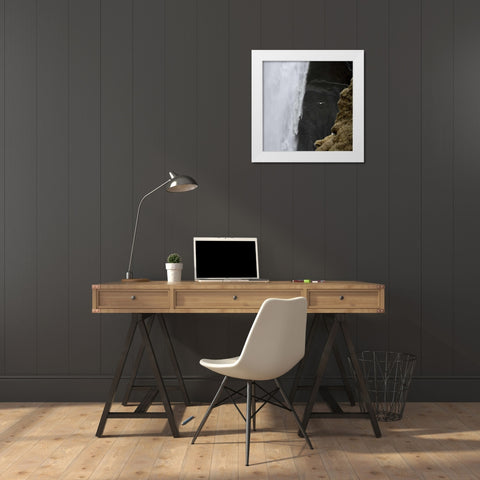 Iceland Seagull flies past Skogafoss waterfall White Modern Wood Framed Art Print by Young, Bill
