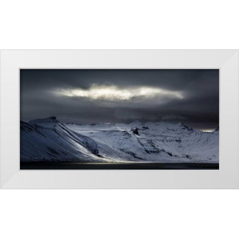 Iceland Sunlight bursts through storm clouds White Modern Wood Framed Art Print by Young, Bill