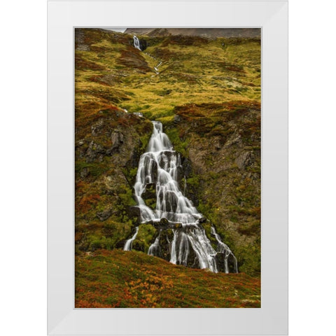 Iceland, Snaefellsnes Small waterfall and Autumn White Modern Wood Framed Art Print by Kirkland, Dennis