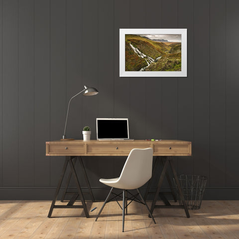 Iceland, Snaefellsnes Small waterfall in fall White Modern Wood Framed Art Print by Kirkland, Dennis