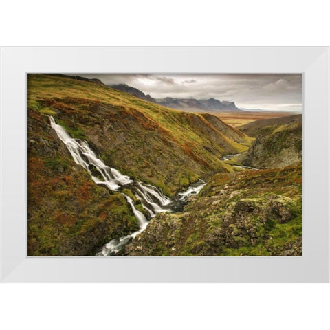 Iceland, Snaefellsnes Small waterfall in fall White Modern Wood Framed Art Print by Kirkland, Dennis