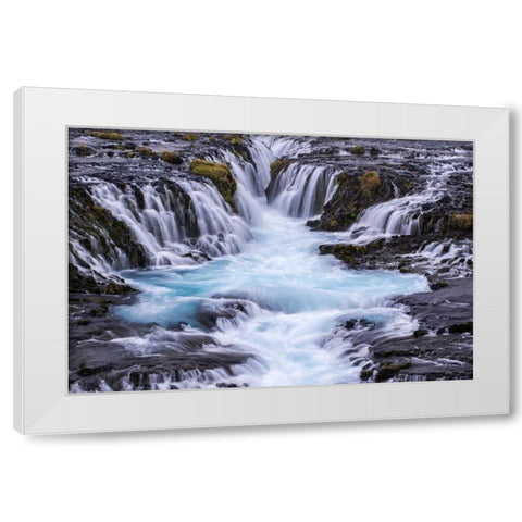 Iceland, Bruarfoss Waterfalls flow into river White Modern Wood Framed Art Print by Kirkland, Dennis