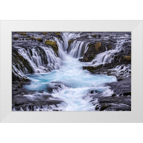 Iceland, Bruarfoss Waterfalls flow into river White Modern Wood Framed Art Print by Kirkland, Dennis