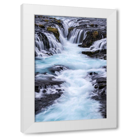 Iceland, Bruarfoss Waterfalls flow into river White Modern Wood Framed Art Print by Kirkland, Dennis