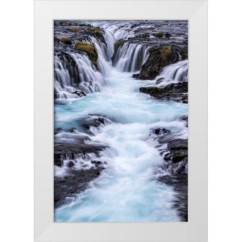 Iceland, Bruarfoss Waterfalls flow into river White Modern Wood Framed Art Print by Kirkland, Dennis