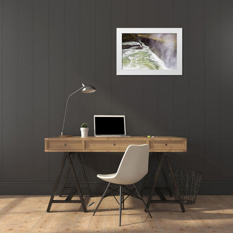 Iceland, Misty Gulfoss Waterfall and river White Modern Wood Framed Art Print by Kirkland, Dennis
