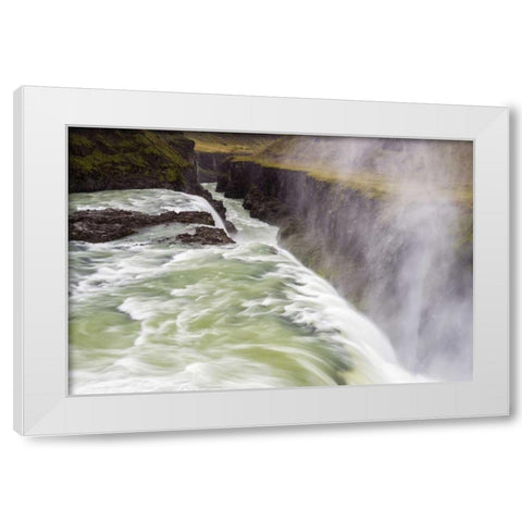 Iceland, Misty Gulfoss Waterfall and river White Modern Wood Framed Art Print by Kirkland, Dennis