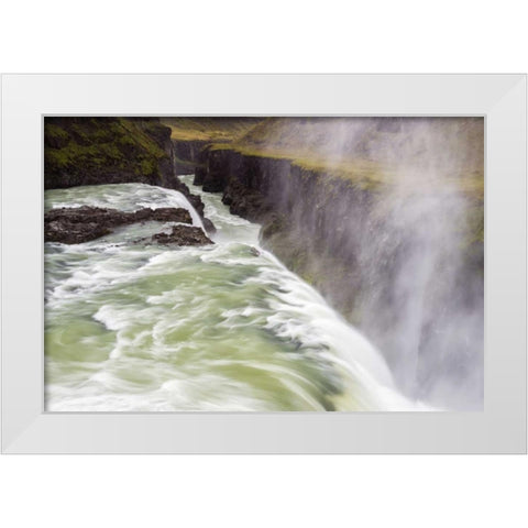 Iceland, Misty Gulfoss Waterfall and river White Modern Wood Framed Art Print by Kirkland, Dennis