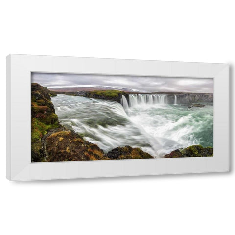 Iceland, Godafoss Scenic of waterfall White Modern Wood Framed Art Print by Kirkland, Dennis