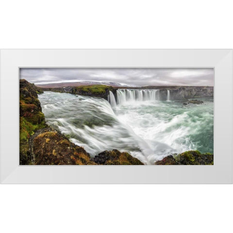 Iceland, Godafoss Scenic of waterfall White Modern Wood Framed Art Print by Kirkland, Dennis